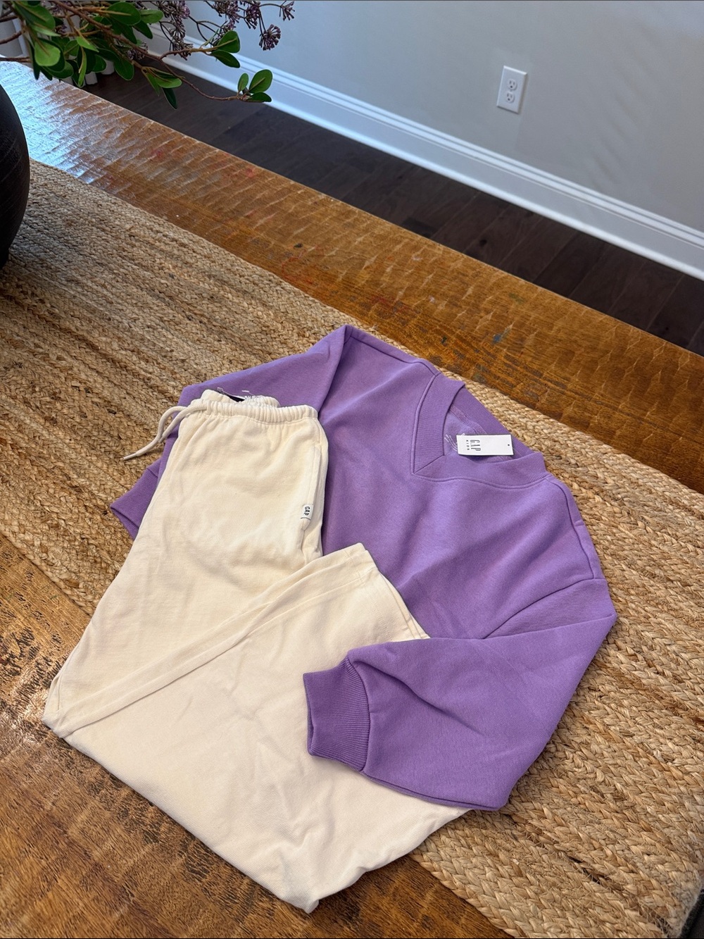 GAP Lavender V-Neck Sweatshirt with Cream Joggers